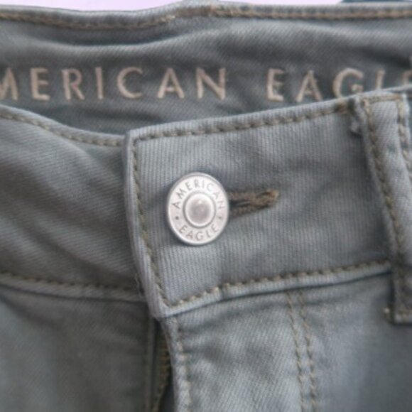 American Eagle Outfitters stretch super hi-rise flare denim jeans in green 0 - Picture 7 of 11
